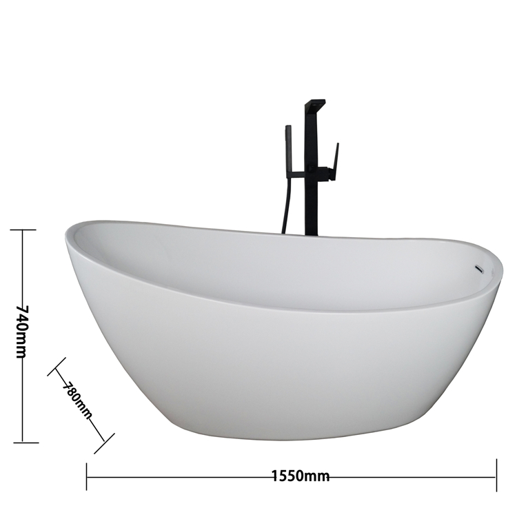 Fiberglass Tub,61’’Acrylic Slipper Freestanding Tub,Glossy White