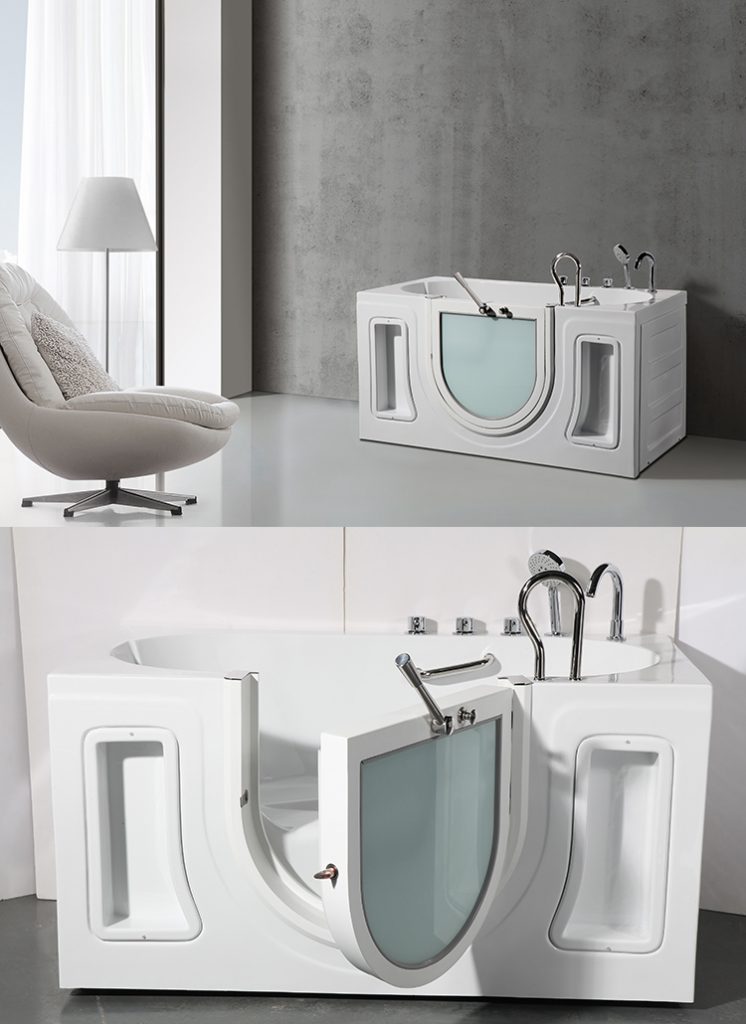 Walk In Shower Bath,Solid Surface Lay Down Soaking Walk in Tub