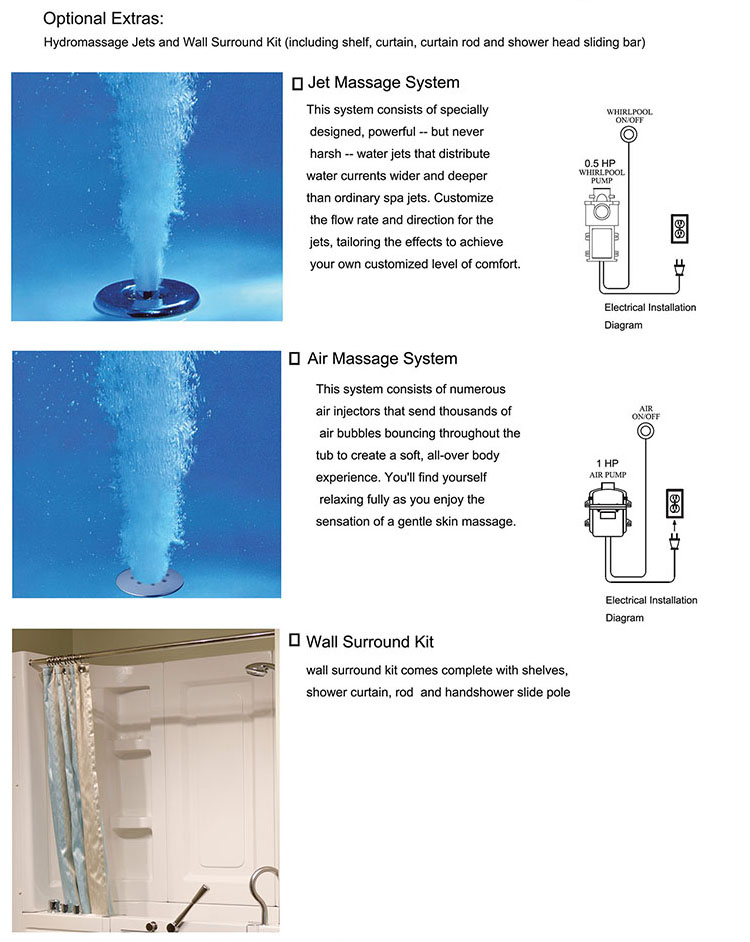 Fiberglass Walk-In Whirlpool Tub