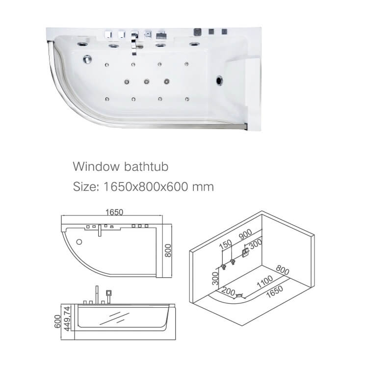 Corner Hydro Massage Bathtub