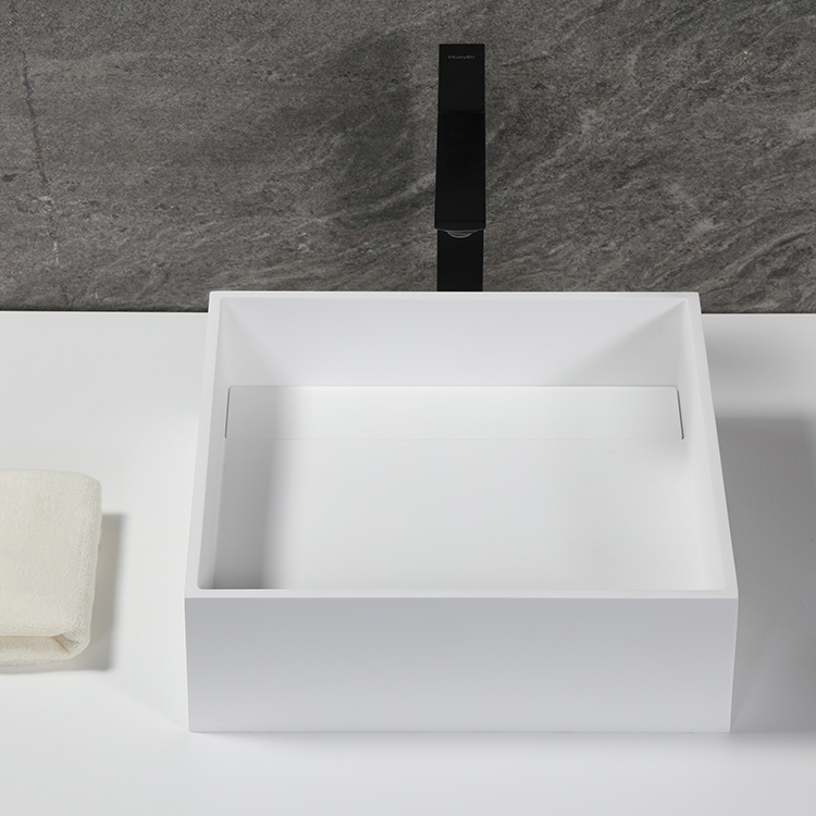 Solid Surface Countertop Basin With Vessel Faucet