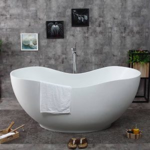 Luxury Corian Bathtub,66”White Stand Alone Solid Surface Stone Resin Bathtub K49
