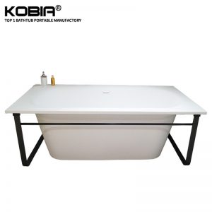 Artificial Stone Bathtub,70”Stone Resin Bathtub,Matt Black Steel Frame with Towel Rack K53