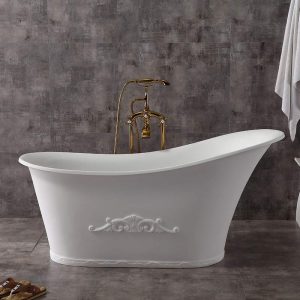 Small Soaking Tub,59”White Matte Traditional Angled Freestanding Soaking Tub K16B