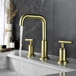 Widespread Brushed Gold Basin Faucet Decoration Dual Handle Vanity Faucet