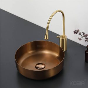 Hand Wash Stainless Steel Bathroom Sink for Hotel Golden Round Shape Wash Basin  CS-003