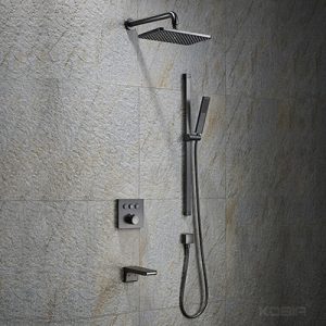 Thermostatic Concealed Rain Shower System Factory Matt Gun Metal Shower Set  KO-6028