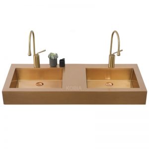 45 Inch Long Narrow Bathroom Sink Factory Bronze Double Bowl SUS 304 Stainless Steel Basin