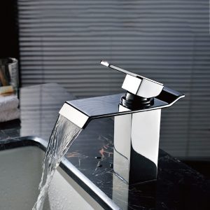 Led Waterfall Faucet Water Power No Battery 3 Color Change Light Waterfall Spout Single Hand Washroom Sink Mixer Tap