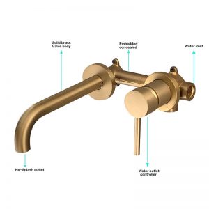 Gold Bathroom Faucets Solid Brass Modern Wall Mounted Surface Mounted Faucet for Hotel Project