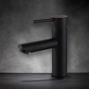 Bathroom Mixer Tap, Modern Single-Lever Black Basin Tap Monoblock Hot Cold Mixer Tap for Washroom