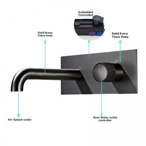 Wall Mounted Basin Mixer Bathroom Concealed Faucet for Sink,Gunmetal Finish KO-6012