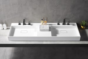 Double Vanity Unit with Two Resin Stone Integral Sinks