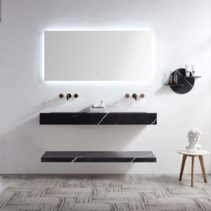 Custom Bathroom Vanity with Marble Shelf for Black Interiors