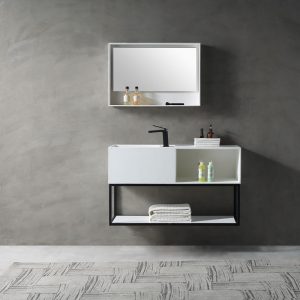 Floating Bathroom Vanity with Mirror and Open Towel Shelf