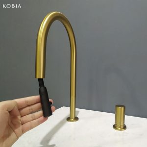 Kitchen Sink Faucet Flexible Pulls Down Brass Swivel Spout Gold Kitchen Faucet