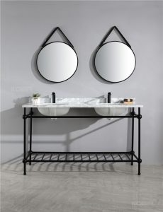 Double Sink Bathroom Vanity Top with Stainless Steel Stand,Matt Black