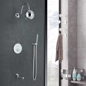 LED Rainfall Shower Wall Mount Ball Shape Bathroom Plumbing Multifunction Shower Set