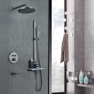 Rain Shower Bathroom Faucet Thermostatic Press Button 3 Way Shower Set